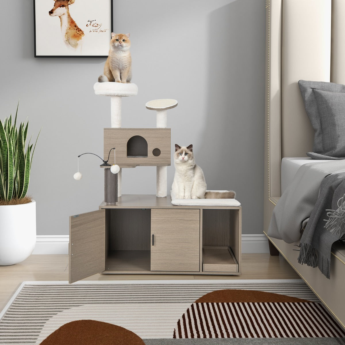 NNECW 2 In 1 Cat Tree with Litter Box Enclosure for Indoor Cars-0