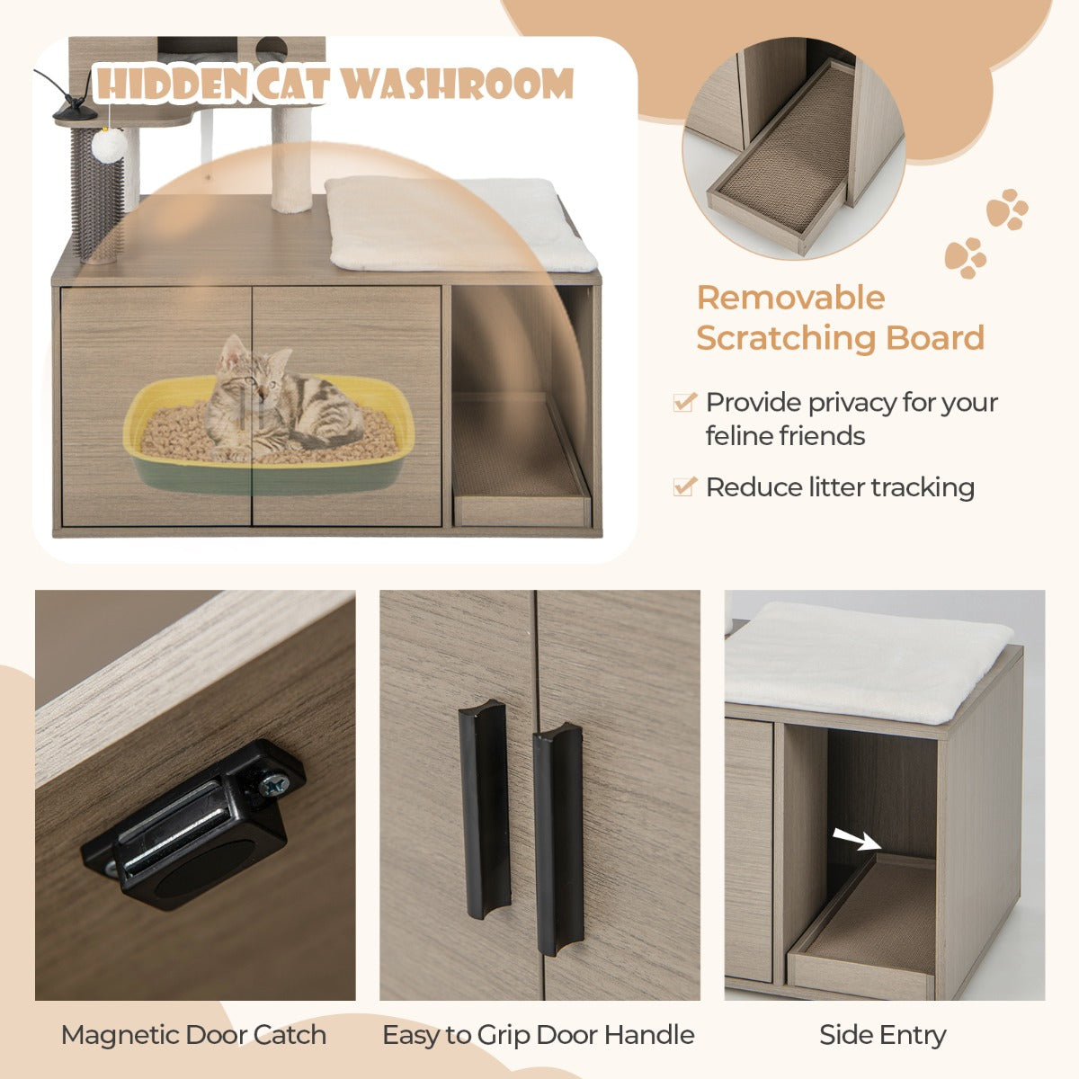 NNECW 2 In 1 Cat Tree with Litter Box Enclosure for Indoor Cars-4