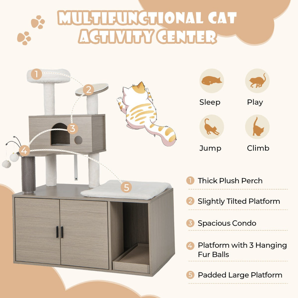 NNECW 2 In 1 Cat Tree with Litter Box Enclosure for Indoor Cars-2