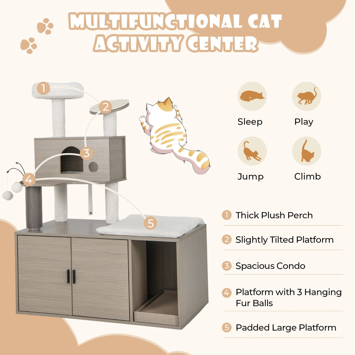 NNECW 2 In 1 Cat Tree with Litter Box Enclosure for Indoor Cars-2