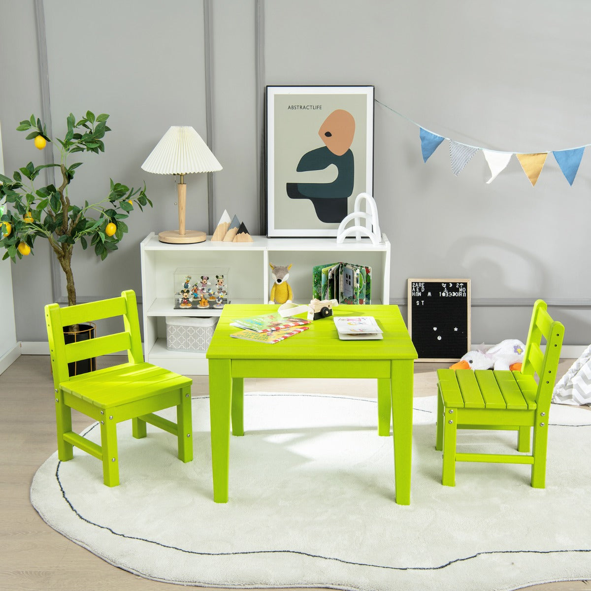 NNECW 3-Piece All-Weather Kids Table &amp; Chairs Set for Home &amp; Backyard-Green-0