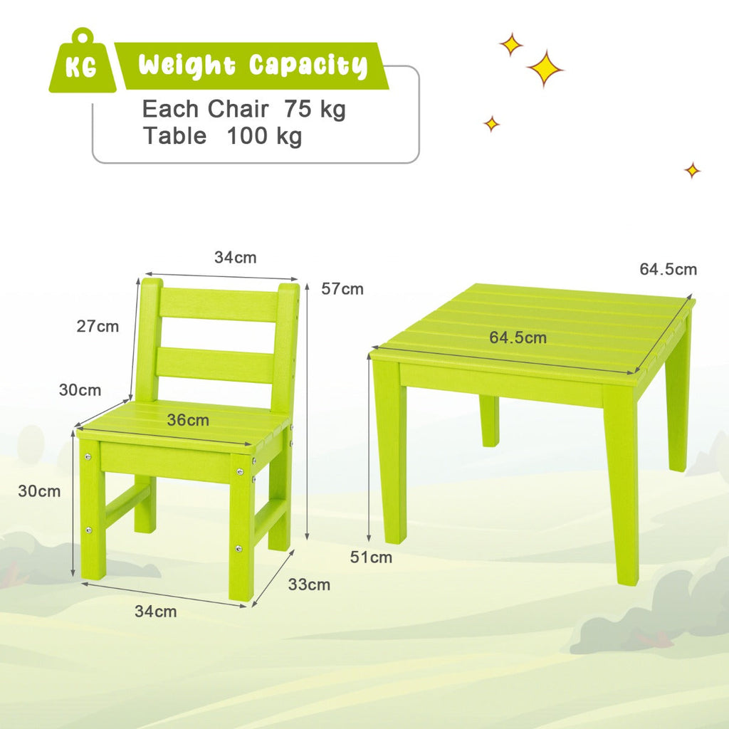 NNECW 3-Piece All-Weather Kids Table &amp; Chairs Set for Home &amp; Backyard-Green-3
