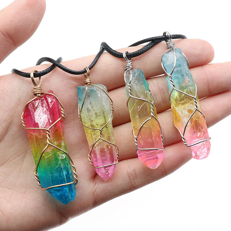Hot Selling Stone Crystal Pillar Tree Of Life Pendant Ins Fashion Necklace-2