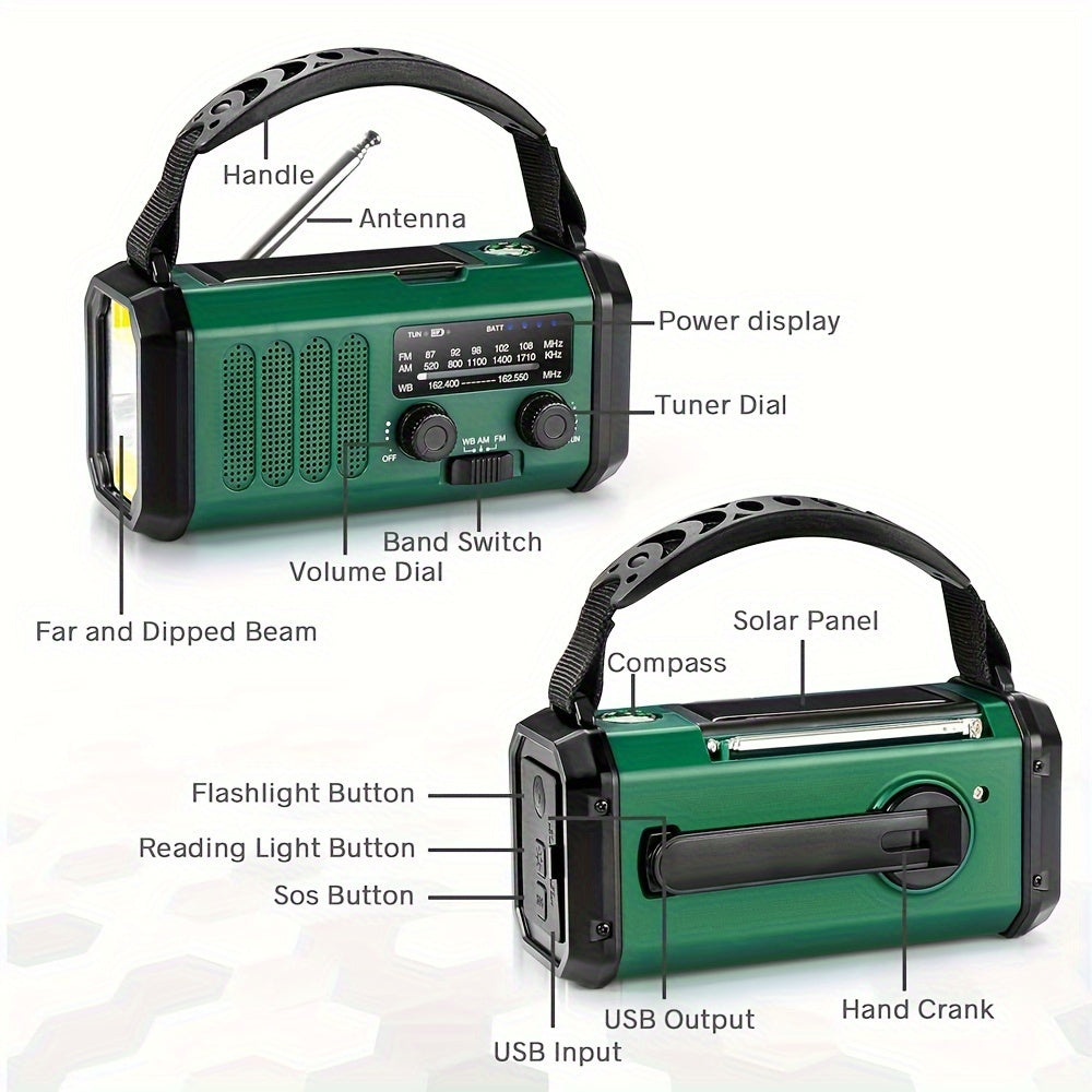 10000mAh Solar-Powered Emergency Radio with Flashlight-2