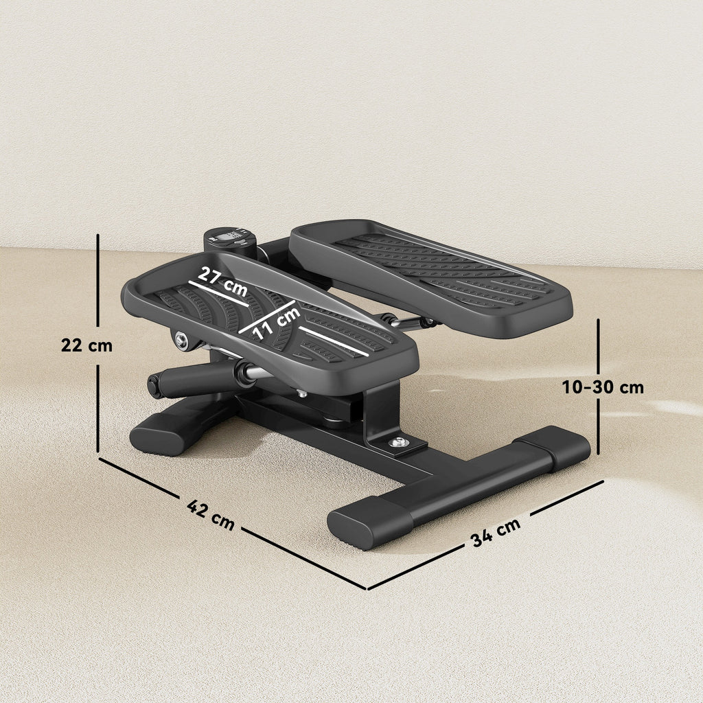 Mini stepper fitness disque de torsion de la taille 2 en 1 écran LCD, hauteur réglable, 100 kg, 42 x 34 x 22 cm, noir