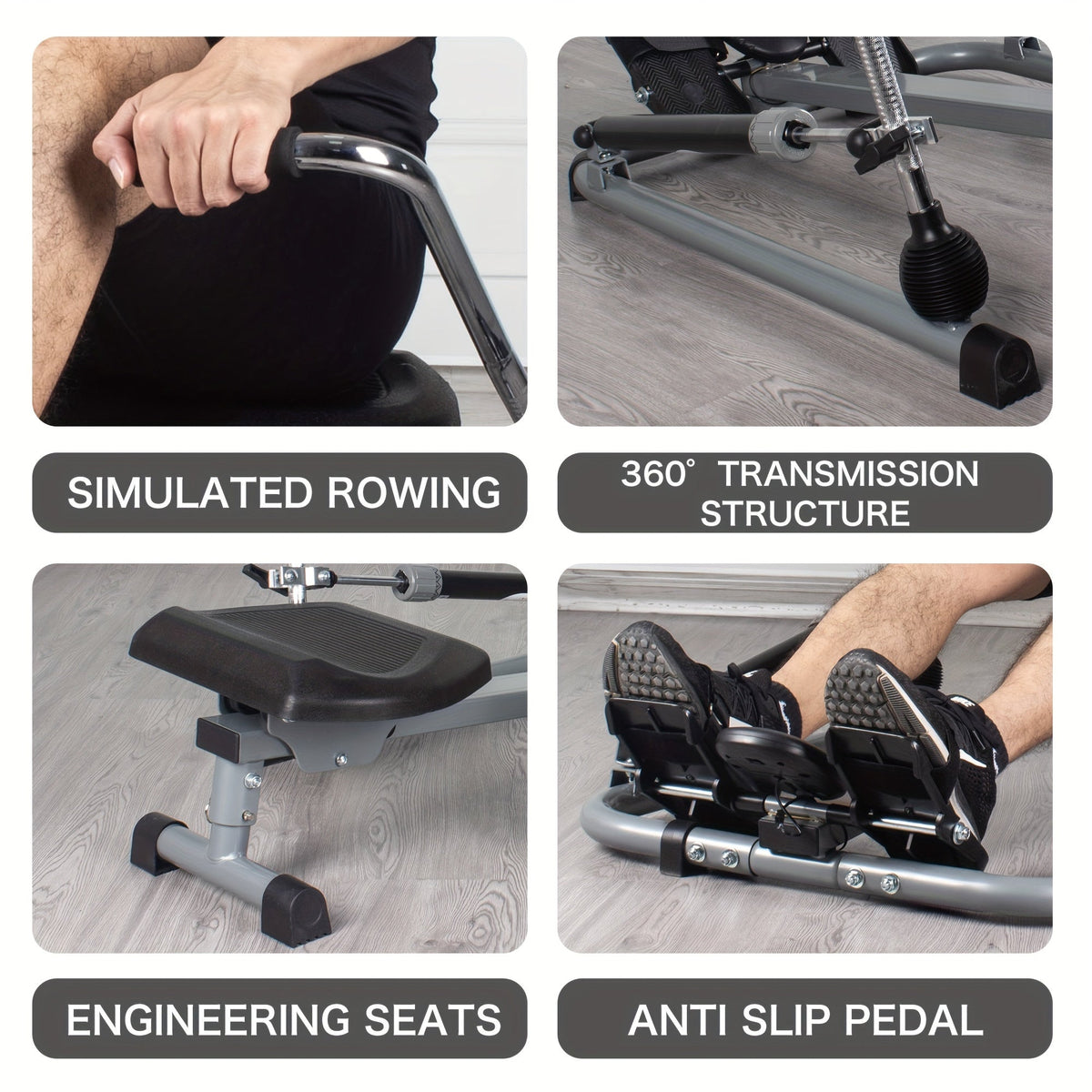 Foldable Rowing Machine with LCD Monitor - Fitness Trainer(Grey)-4