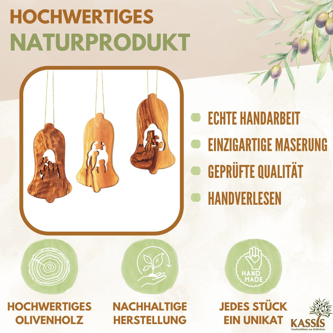 Olivenholz Krippen-Anhänger im 3er Set (ohne Rinde) | Baumschmuck & Weihnachtsdeko für Advent und Weihnachten-1