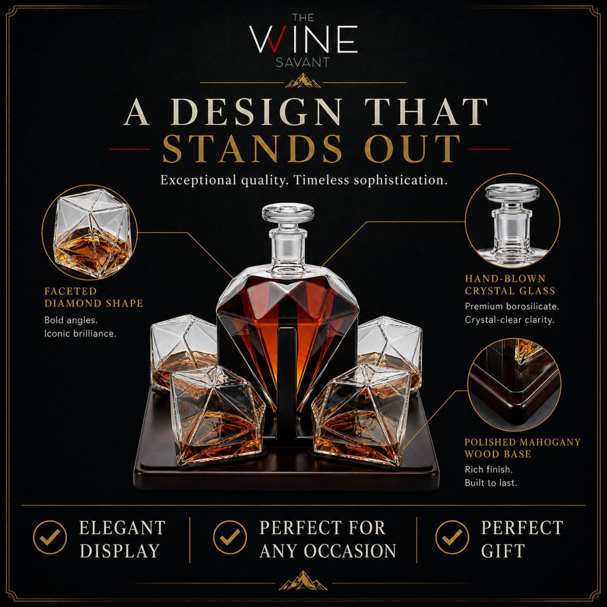 Diamond Decanter Set Premium Barware Gift Elegant Drinkware Collection-2