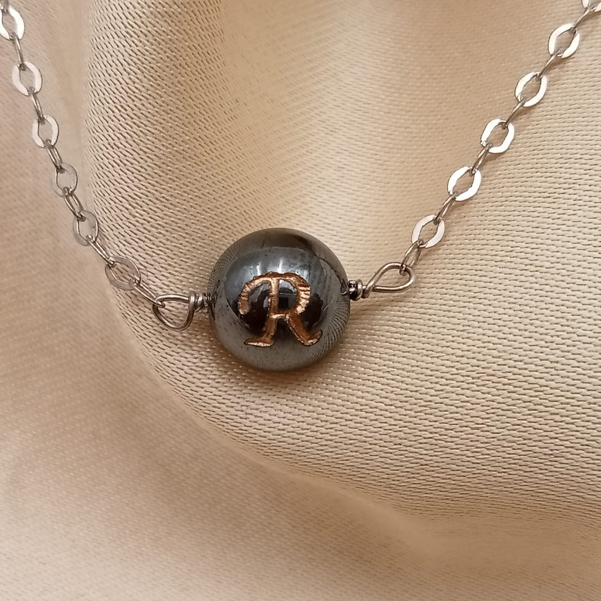 Personalized Name Letter Gun Metal Ball With Chain-4