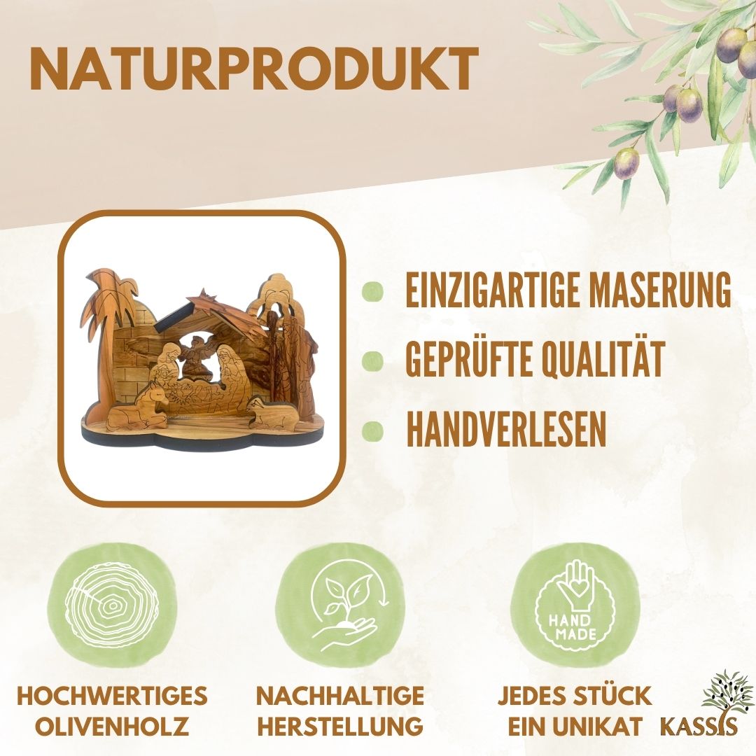 Krippe aus Olivenholz , 9 cm | Weihnachtsdeko & Geschenk für Advent und Weihnachten-1