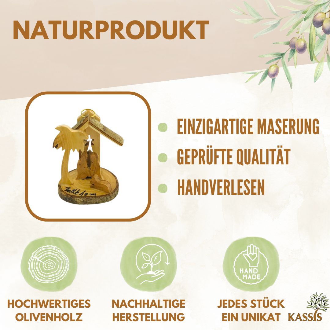 Krippe zum Aufhängen aus Olivenholz mit Rinde, 7 cm | Weihnachtsdeko & Geschenk für Advent und Weihnachten-1