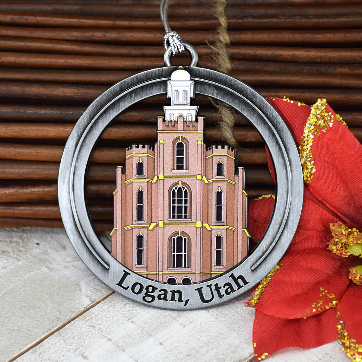 Logan Utah Temple Antique Silver With Colored Enamel Ornament by Ringmasters-2