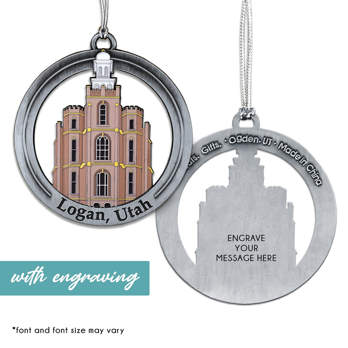 Logan Utah Temple Antique Silver With Colored Enamel Ornament by Ringmasters-1