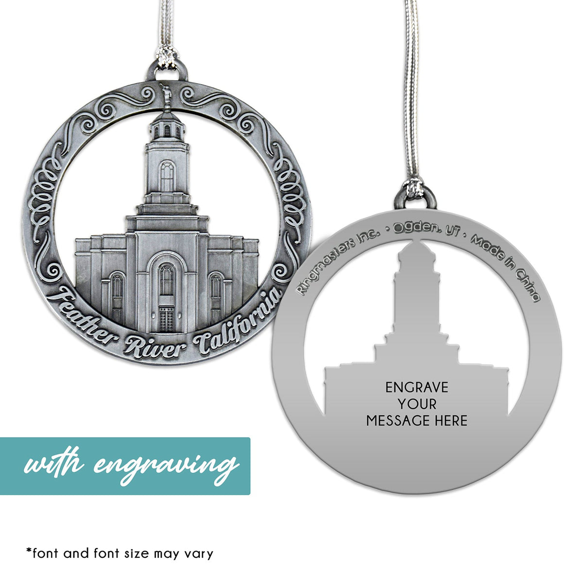 Feather River CaliforniaTemple Antique Silver Ornament-1