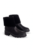 Andira Black Leather Ankle Boots – Shearling Collar, 5cm Block Heel