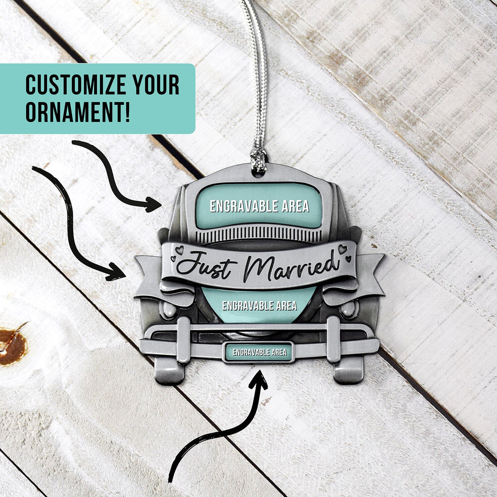 Just Married Car Customizable 2.5" Silver Ornament-0