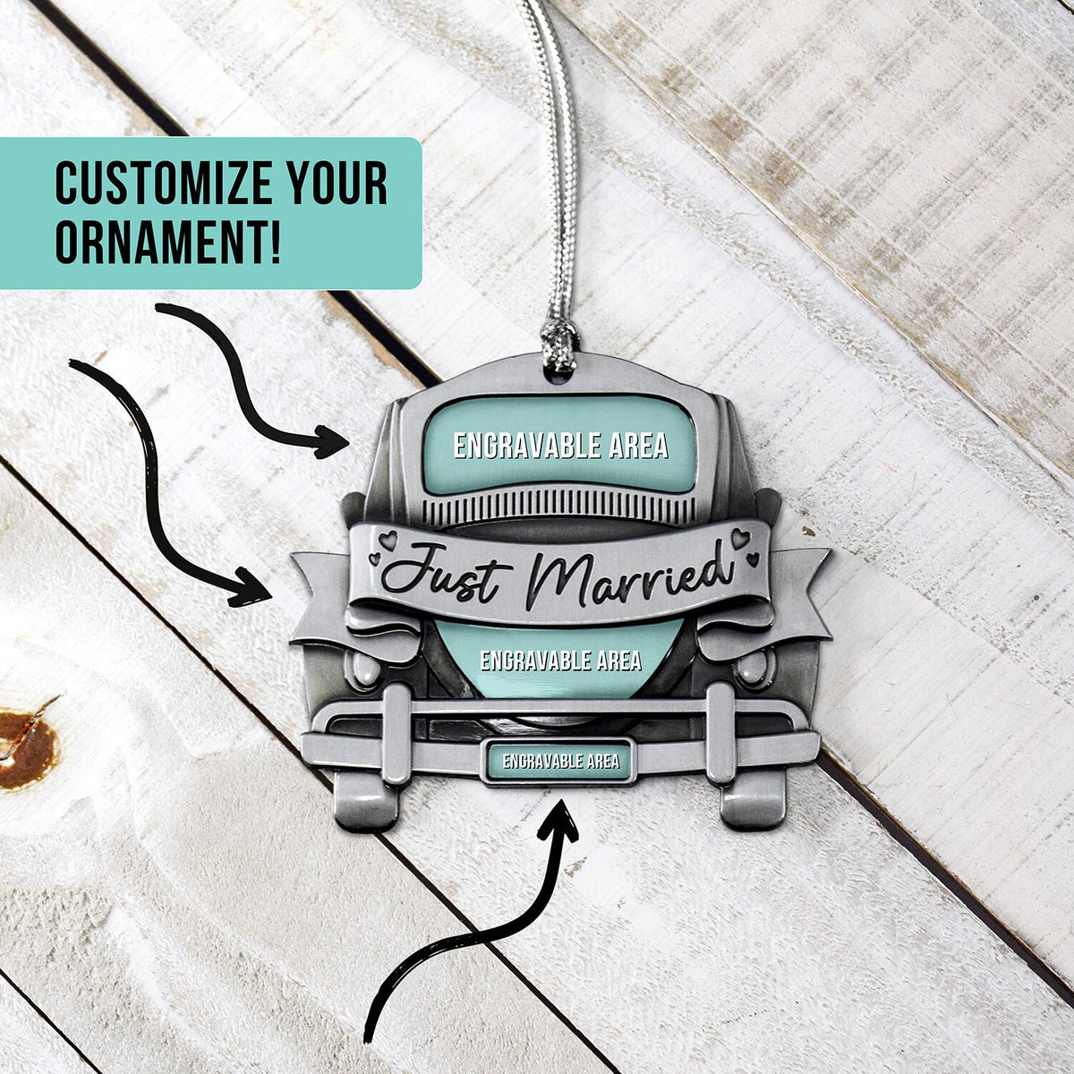 Just Married Car Customizable 2.5" Silver Ornament-0