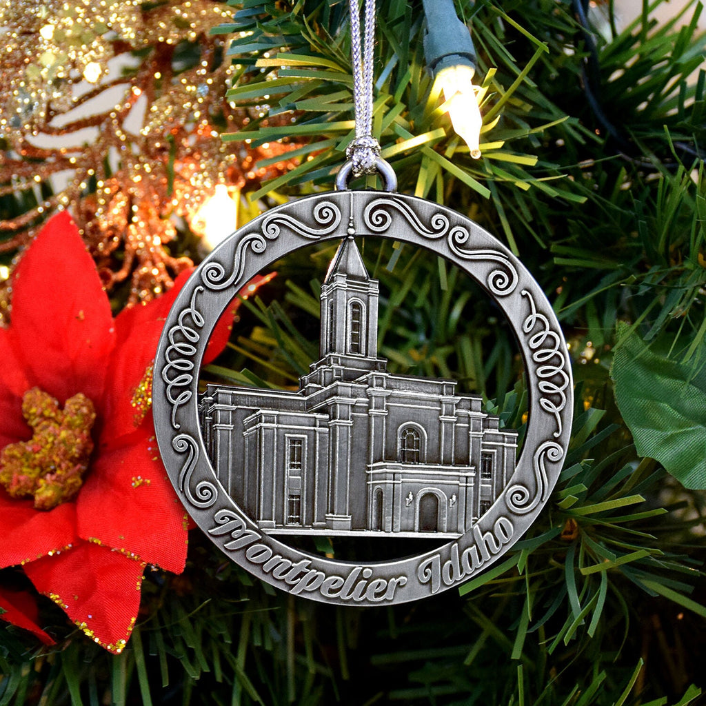 Montpelier Idaho Temple Antique Silver Ornament-2