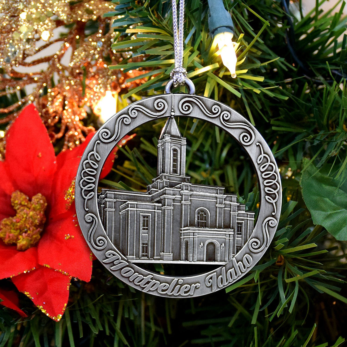 Montpelier Idaho Temple Antique Silver Ornament-2
