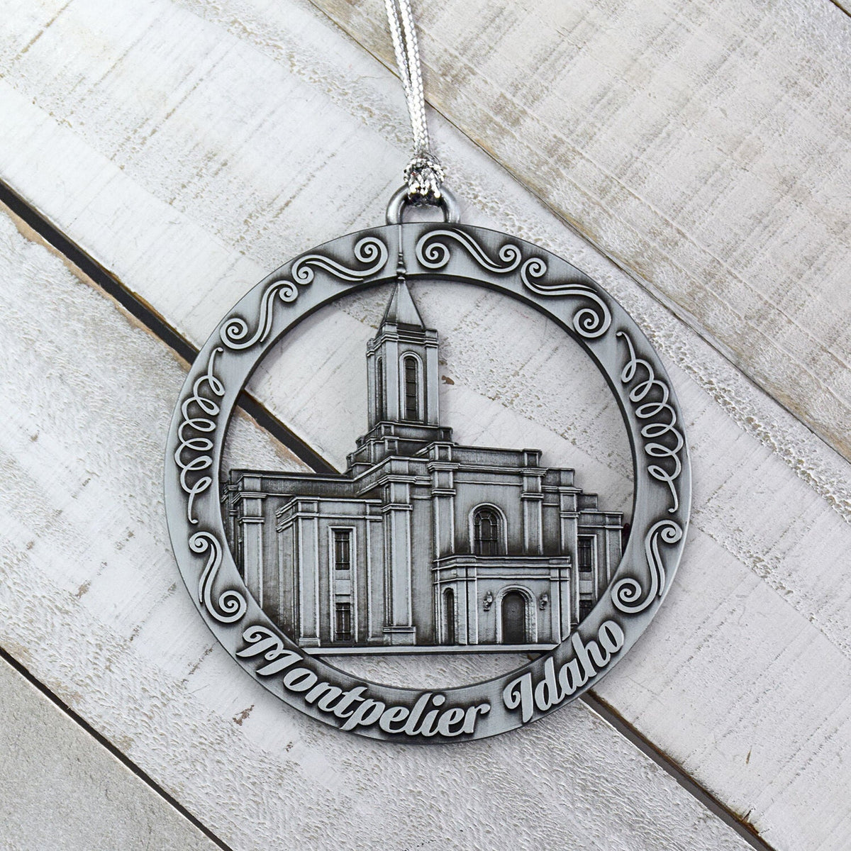 Montpelier Idaho Temple Antique Silver Ornament-4