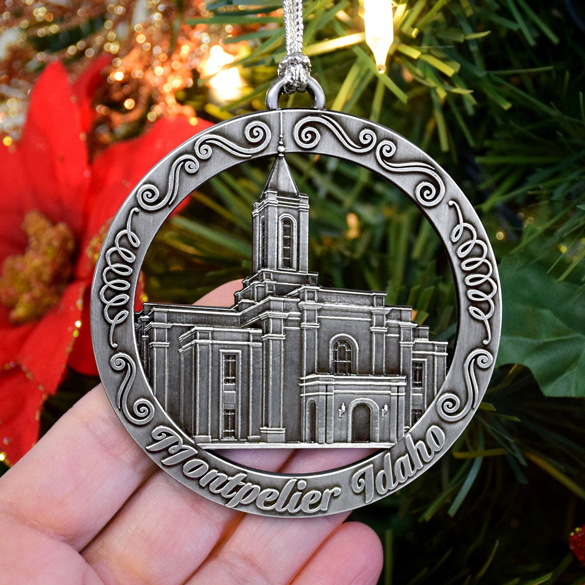 Montpelier Idaho Temple Antique Silver Ornament-1