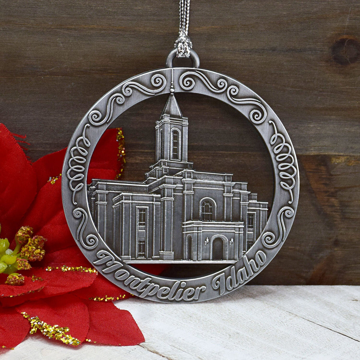 Montpelier Idaho Temple Antique Silver Ornament-0