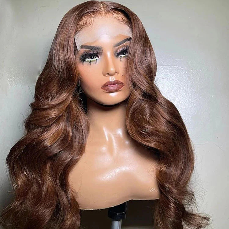 4x4 Lace Human Hair Wig Chocolate Brown Body Wave, Density-1