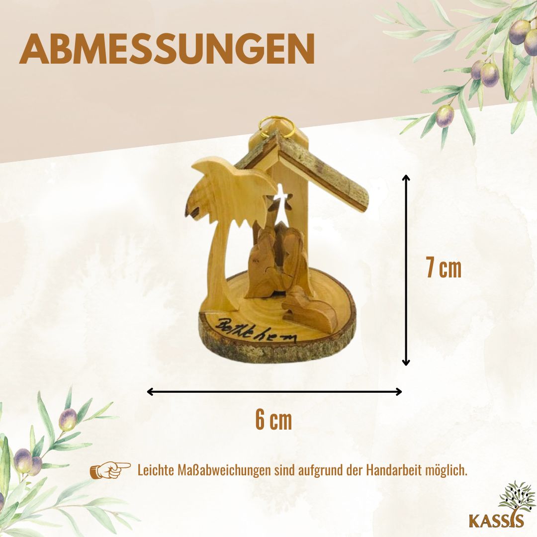Krippe zum Aufhängen aus Olivenholz mit Rinde, 7 cm | Weihnachtsdeko & Geschenk für Advent und Weihnachten-2