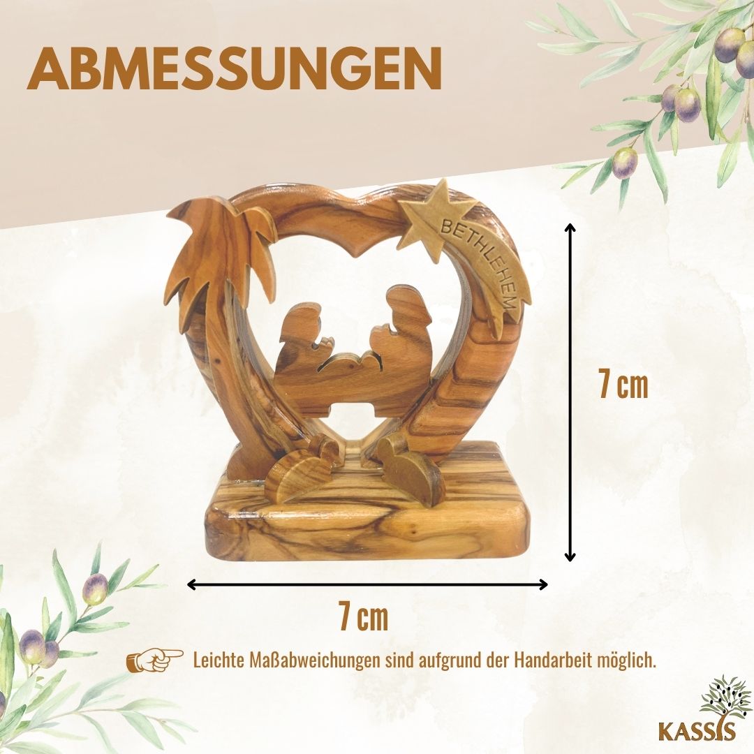 Herzförmige Krippe aus Olivenholz , 7 cm | Weihnachtsdeko & Geschenk für Advent und Weihnachten-2
