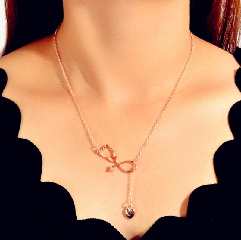 Minimalist Jewelry Trendy Gold Silver Stethoscope Heart Pendant Y shape Necklace-2