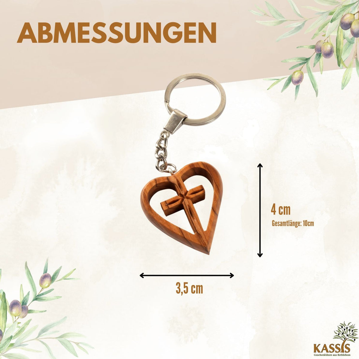 Schlüsselanhänger Kreuz im Herz aus Olivenholz | Liebevoller Glücksbringer als Geschenk zur Taufe, Kommunion & Geburtstag-2