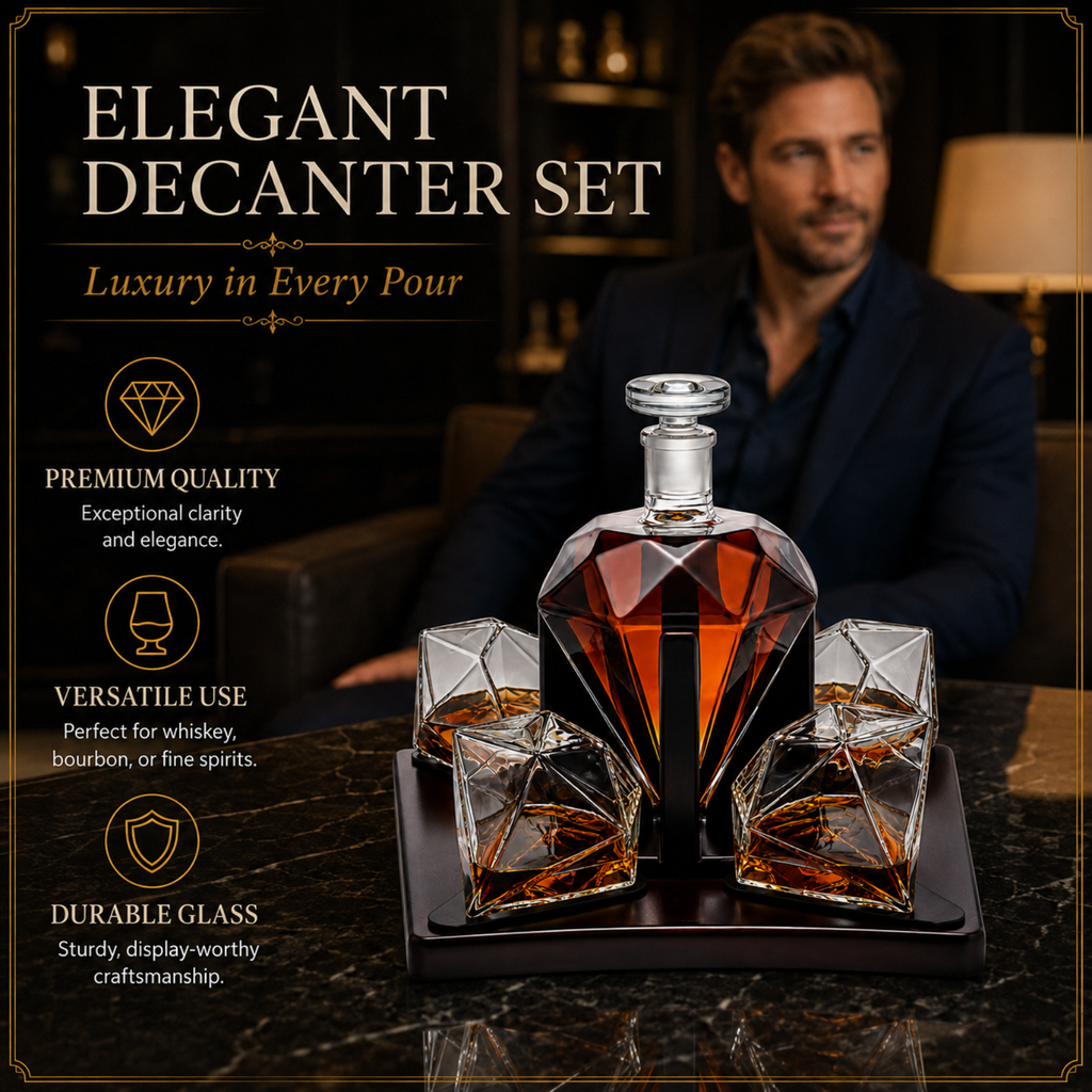 Diamond Decanter Set Premium Barware Gift Elegant Drinkware Collection-3