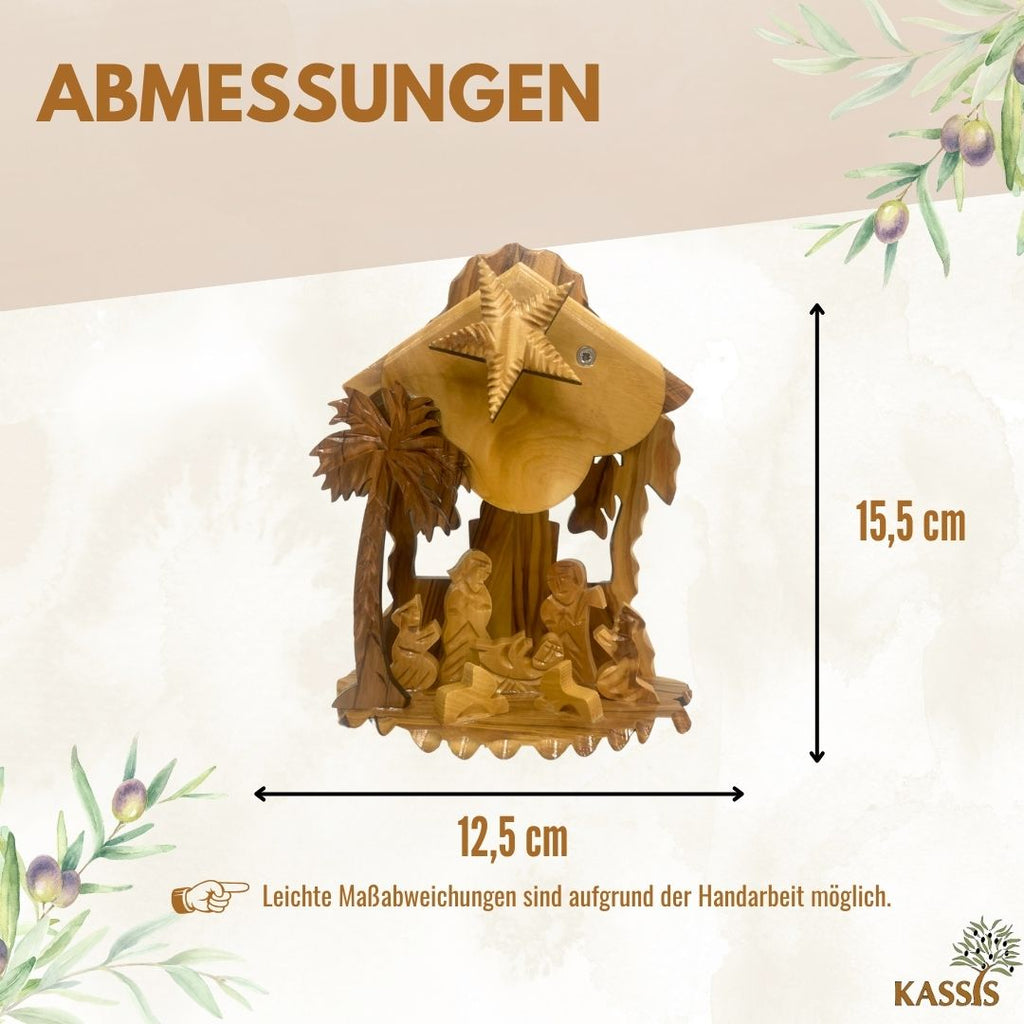 Weihnachtskrippe aus Olivenholz mit Aufziehmechanismus | Weihnachtsdeko & Geschenk für Advent und Weihnachten-2