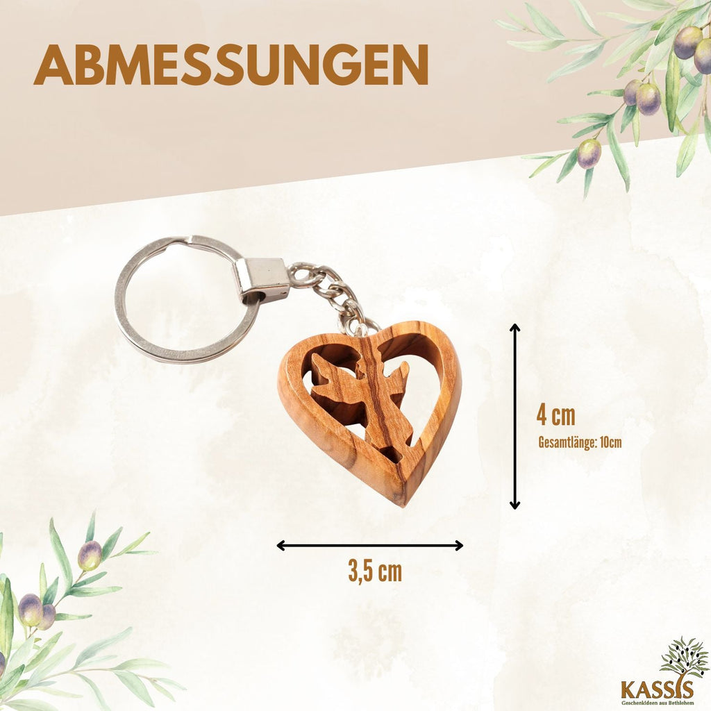 Schlüsselanhänger Schutzengel im Herz aus Olivenholz | Liebevoller Glücksbringer als Geschenk zur Taufe, Kommunion & Geburtstag-2