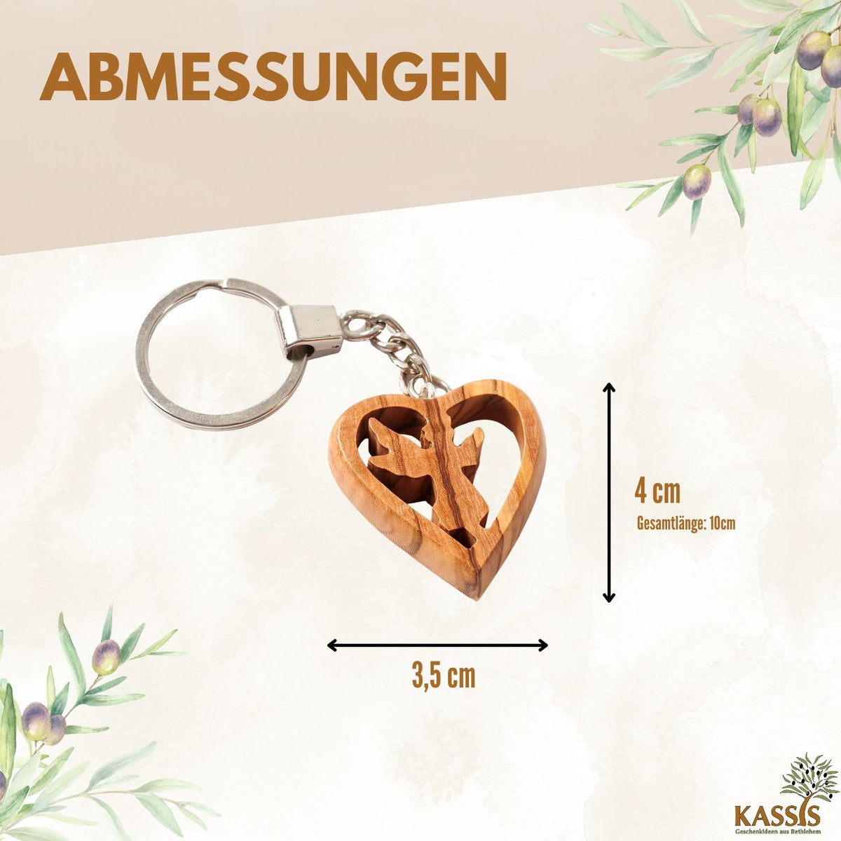 Schlüsselanhänger Schutzengel im Herz aus Olivenholz | Liebevoller Glücksbringer als Geschenk zur Taufe, Kommunion & Geburtstag-2