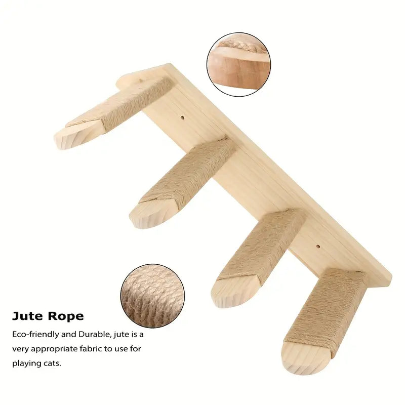 Paws & Play: Elevated Wooden Cat Climbing Shelf-4