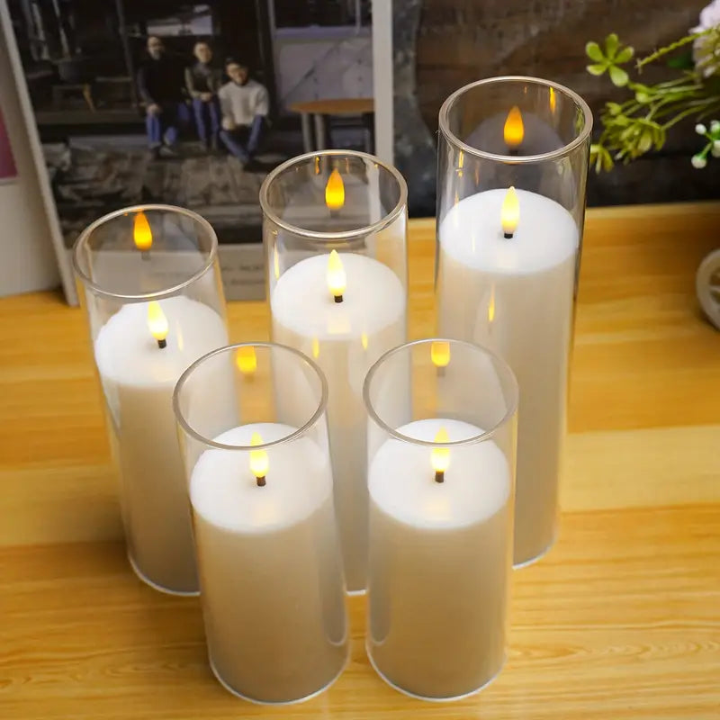 5pcs Flicker Flameless Candle Set with Remote Control and Timer - LED Candle for Festive Decor (White)-4