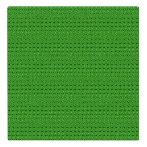 Green base plate featuring a textured surface with raised studs for Lego brick construction. Ideal for building projects.