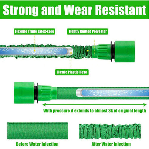 Expanding Expandable Flexible Garden Water Hose w Spray Nozzle 25, 50,