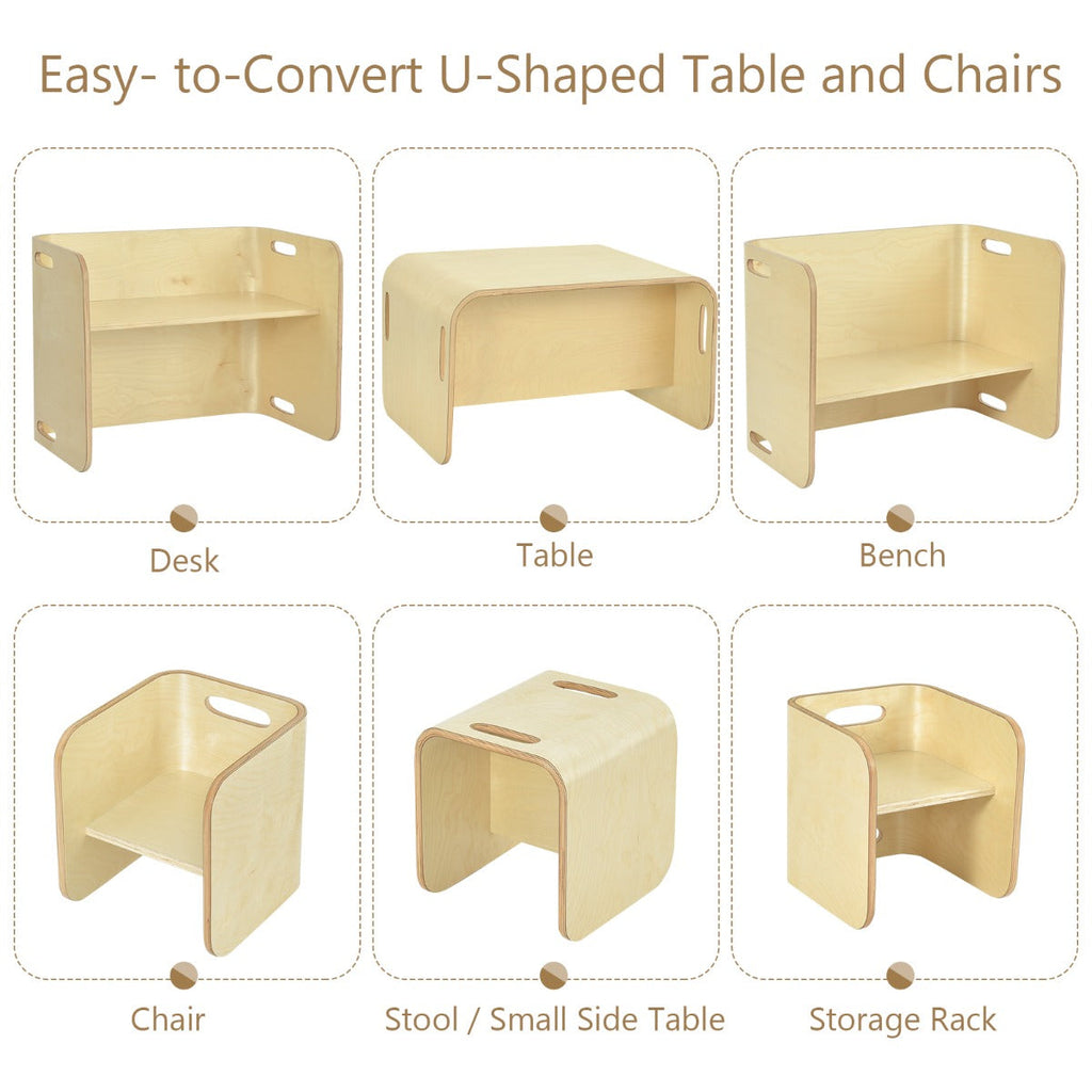 NNECW Kids Table and Chair Set with Storage Shelves-Natural-4