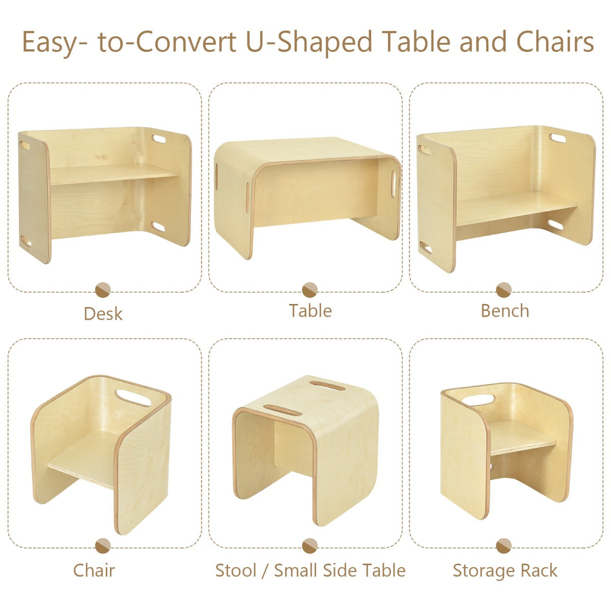 NNECW Kids Table and Chair Set with Storage Shelves-Natural-4