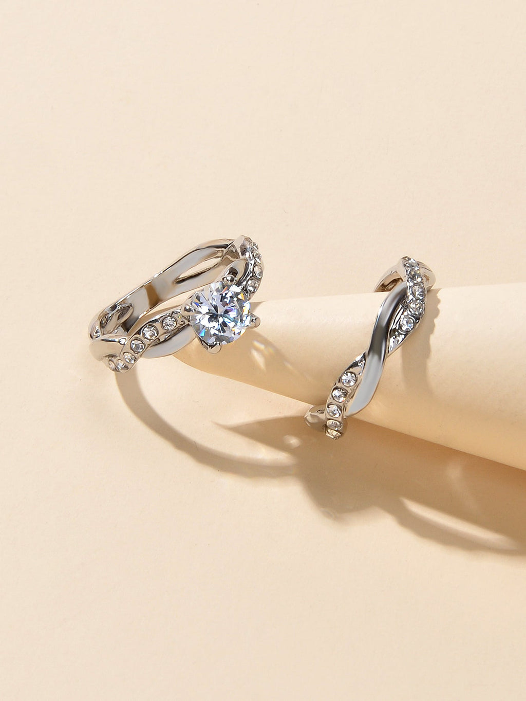 2pcs Luxury Women Band Simulated Diamond Silver Finger Wedding Engagement Ring