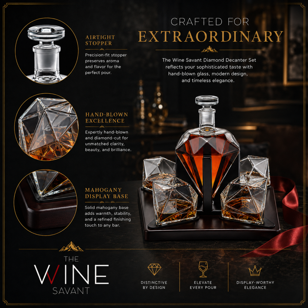 Diamond Decanter Set Premium Barware Gift Elegant Drinkware Collection-4
