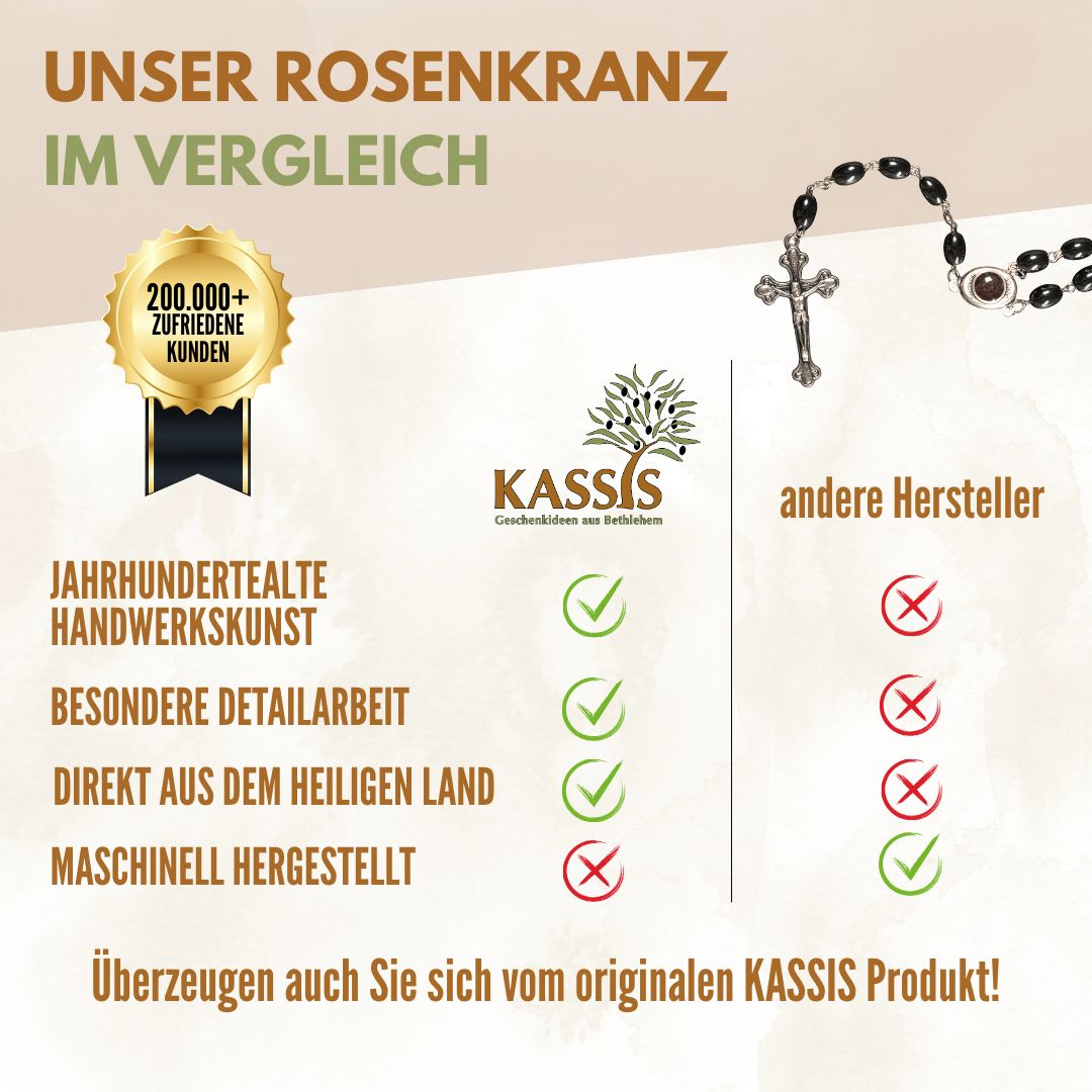 Rosenkranz mit ovalen Hämatitperlen (53 cm) | Gebetskette mit Metallkreuz, Geschenk zur Taufe, Kommunion & Firmung-3