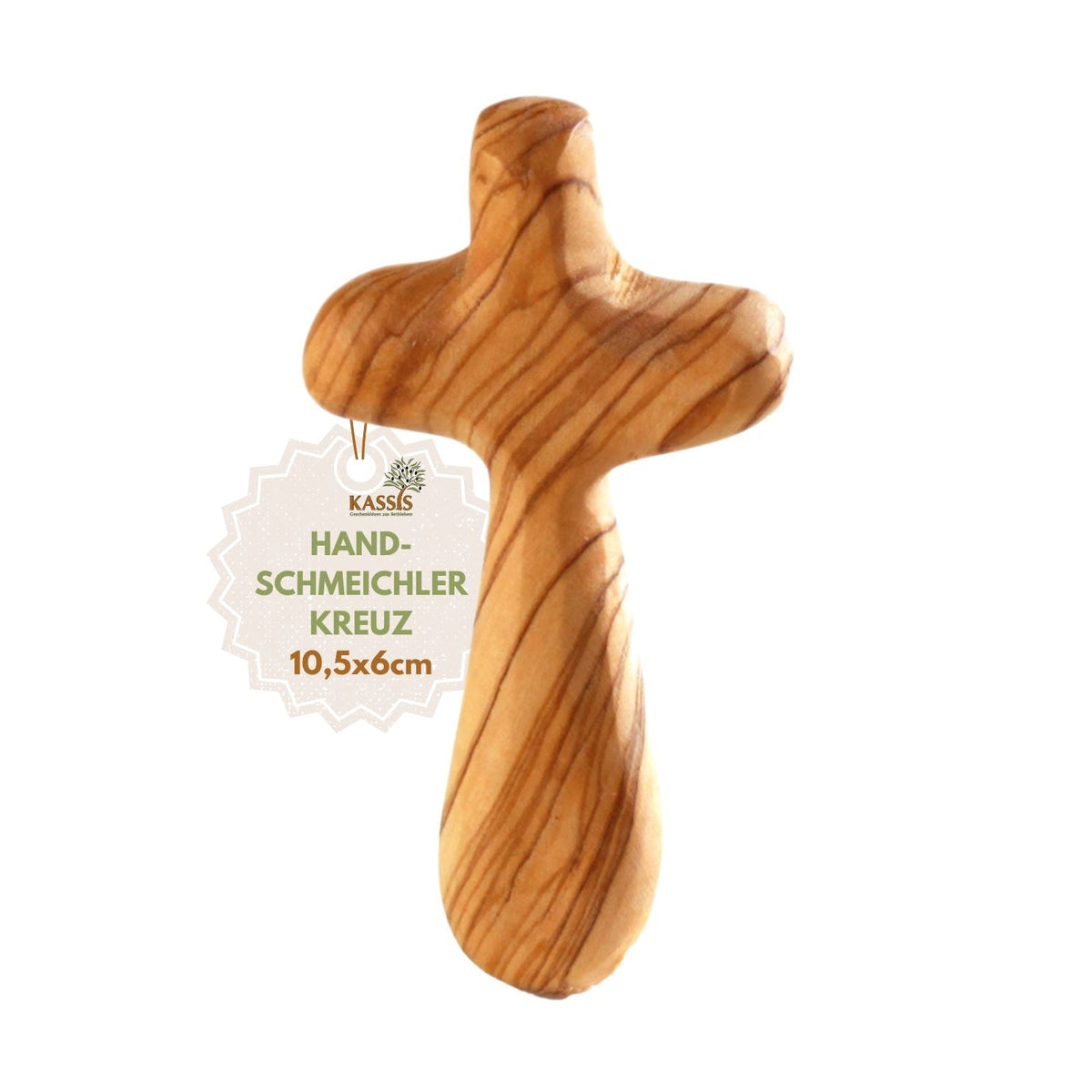 Kreuz Handschmeichler aus Olivenholz | Kleines Handkreuz als Glücksbringer & Geschenk zur Taufe, Kommunion oder Trost-7