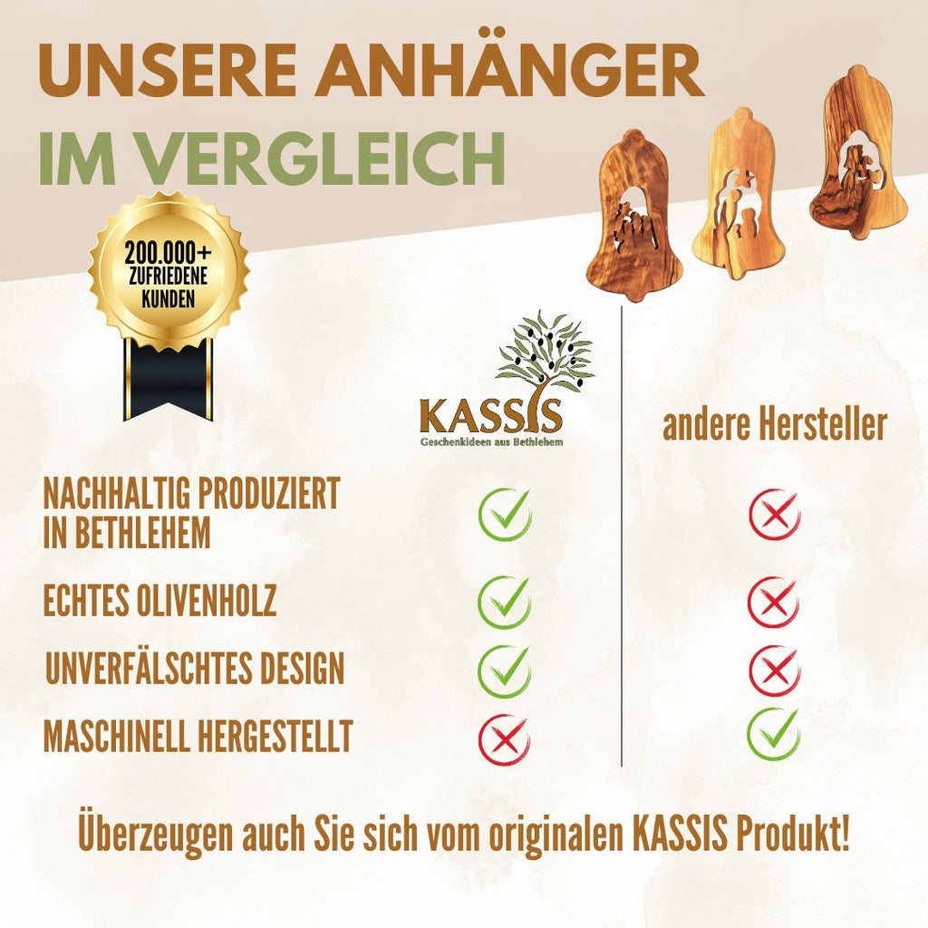 Olivenholz Krippen-Anhänger im 3er Set (ohne Rinde) | Baumschmuck & Weihnachtsdeko für Advent und Weihnachten-3