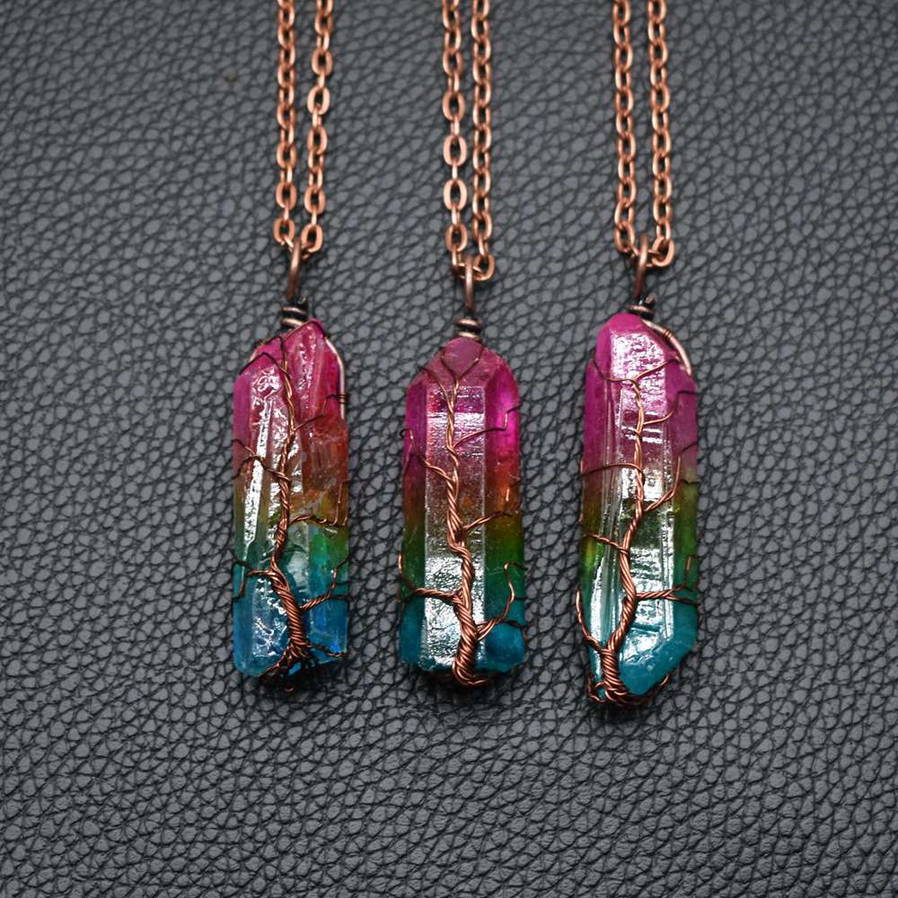 Hot Selling Stone Crystal Pillar Tree Of Life Pendant Ins Fashion Necklace-4