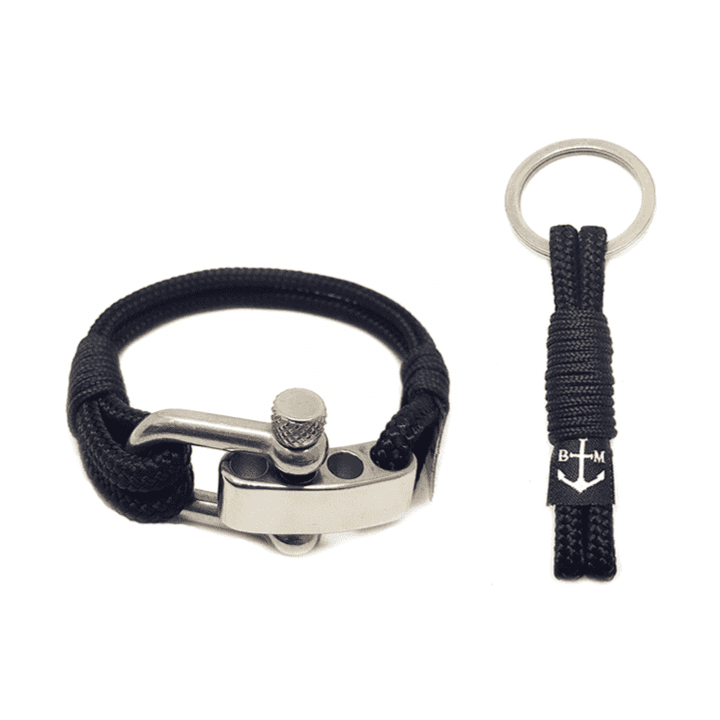 Adjustable Shackle Black Nautical Bracelet and Keychain-0