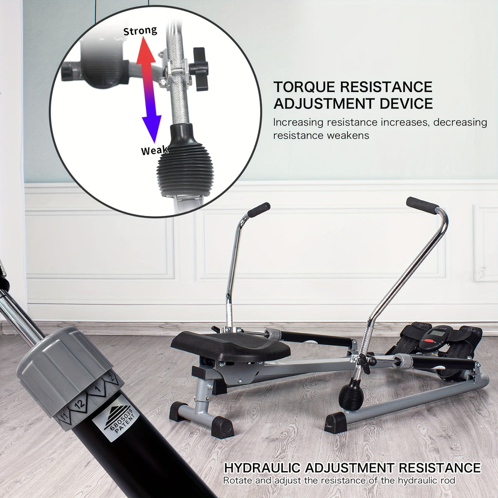 Foldable Rowing Machine with LCD Monitor - Fitness Trainer(Grey)-1