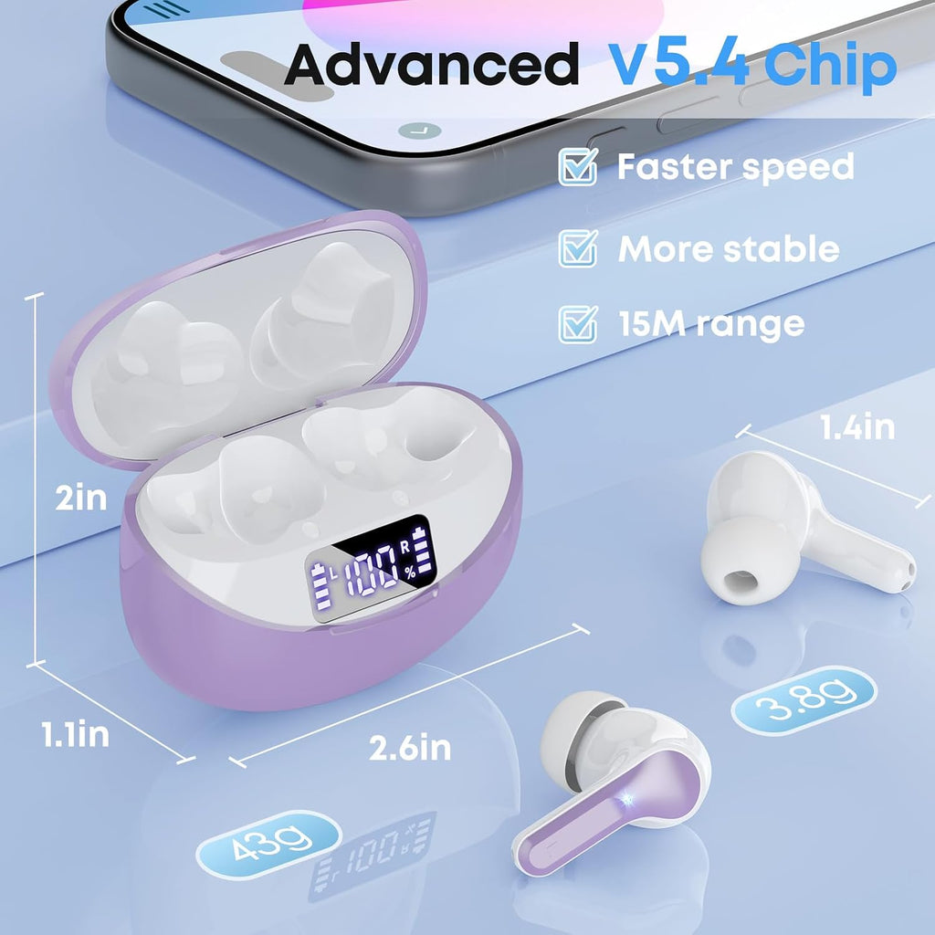 Wireless Earbuds, Bluetooth 5.4 Headphones HiFi Stereo/Crystal Clear, Black